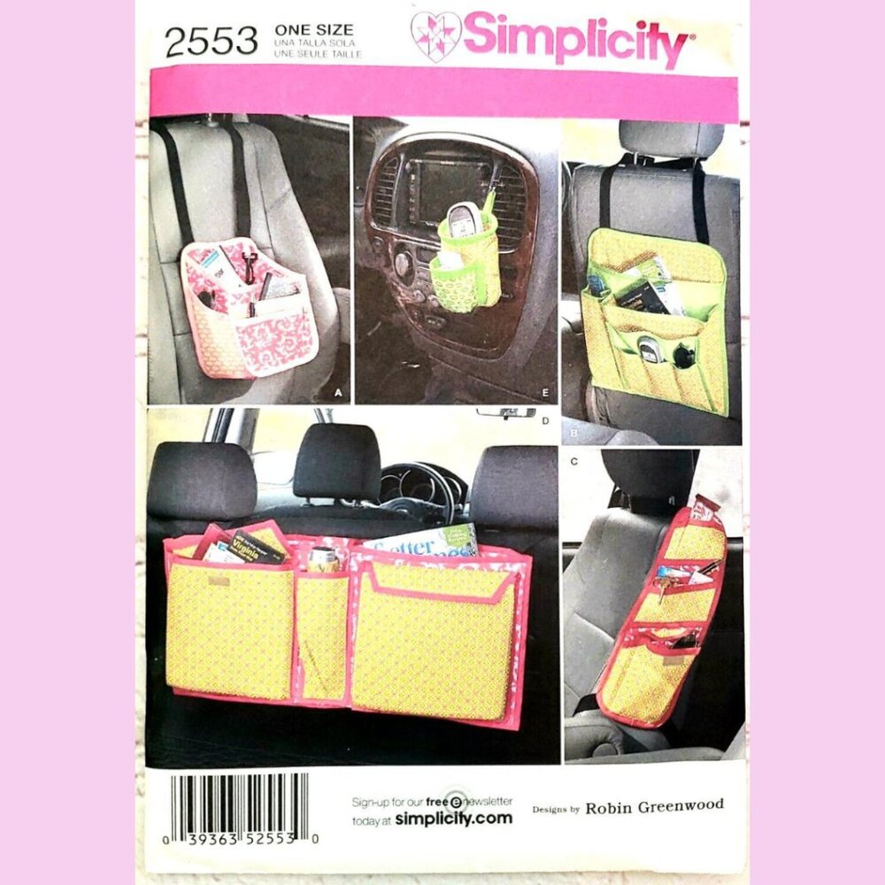 Simplicity Sewing Craft Pattern 2553 Car Organizers 5 Options Uncut Factory Fold